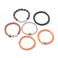 Set di braccialetti elasticizzati con perline in argilla polimerica fatti a mano da 6 pz 6 stili di Halloween&nbsp;BJEW-TA00490