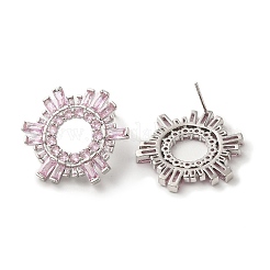 Orecchini a bottone sole con zirconi rosa&nbsp;EJEW-Z019-24C-P