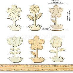 6 Stile DIY unfertige Holzblumen Ausschnitt&nbsp;WOOD-CJ0002-30