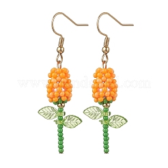 Orecchini pendenti in acciaio inossidabile con fiori in vetro&nbsp;EJEW-MZ00574-01
