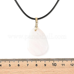 Halskette mit tropfenförmigem Anhänger aus natürlichem rosa Opal an schwarzem Wachsband für Damen&nbsp;NJEW-JN06584