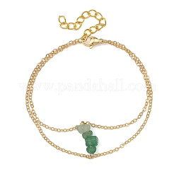 Bracciali a doppio strato da donna con catene in ottone e perline di avventurina verde naturale.&nbsp;BJEW-JB14134-01