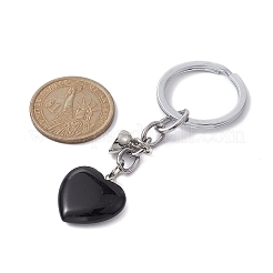 Porte-clés en pierre noire naturelle et cœur en jade blanc naturel&nbsp;KEYC-JKC00548