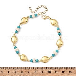 Bracelets de cheville en perles de turquoise synthétique teintes à l'océan et chaîne à maillons en acier inoxydable 304&nbsp;GG-AJEW-AN00833-01