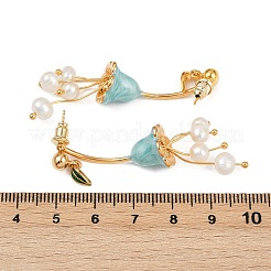 Pendientes colgantes de latón esmaltado con forma de flor&nbsp;EJEW-K308-07G