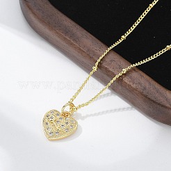 Colliers pendentifs en laiton micro pavé en zircone cubique transparente en forme de cœur avec clé pour femmes&nbsp;NJEW-M088-02G-01