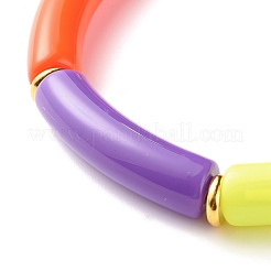 Bracciale elasticizzato con perline a tubo curvo in acrilico color caramello per ragazze donne&nbsp;BJEW-JB07297-03