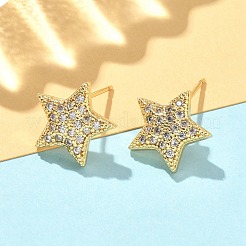 Boucles d'oreilles étoile en laiton micro pavé de zircones cubiques transparentes&nbsp;EJEW-A132-16G