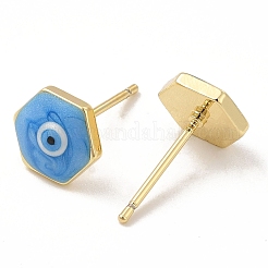 Esagono smaltato con orecchini a bottone malocchio&nbsp;EJEW-E274-03G-01