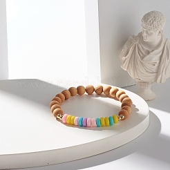 Bracelets extensibles en perles rondes en bois naturel&nbsp;BJEW-JB07276