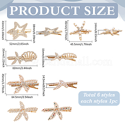 6 Stück 6 Stile Seestern Strass Alligator Haarspangen&nbsp;PHAR-PH0001-18