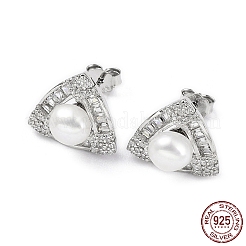 Rhodinierte 925 Dreieck-Ohrstecker aus Sterlingsilber mit Mikropavé-Kubikzirkonia für Damen&nbsp;EJEW-F318-02P