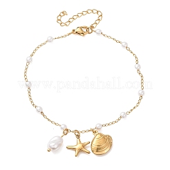 Bracelets de cheville pour femmes en acier inoxydable 304 et perles d'imitation&nbsp;SA-CBA3D94-04B-G