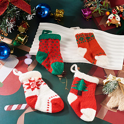 4 stücke 4 arten weihnachten polyester socken anhänger dekorationen&nbsp;AJEW-TA0003-29B