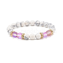 Bracelet extensible perlé rond en pierre de lune synthétique et howlite&nbsp;BJEW-JB07878