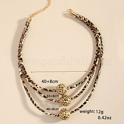 Colliers en perles rondes en bois à 3 couche avec cordon en similicuir imprimé léopard pour femmes&nbsp;FS-WG710D0-01