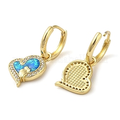 Orecchini a cerchio con cuore e gufo placcati in ottone con micro pavè di zirconi&nbsp;EJEW-P277-05G