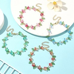 4 Stück 4-farbiges Acryl- und Glasperlen-Blumen-Linnk-Kettenarmband-Set&nbsp;BJEW-TA00273
