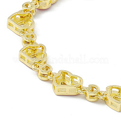 Pulsera de cadena con eslabones de circonita cúbica y corazón de esmalte rosa&nbsp;BJEW-P288-14G