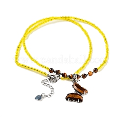 Halsketten mit facettiertem Schmetterlingsanhänger aus natürlichem Tigerauge&nbsp;NJEW-G143-01G