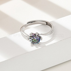 Rhodinierte 925 Sterling Silber Moissanit verstellbare Ringe&nbsp;RJEW-U038-12P