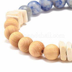 Bracciale elasticizzato in diaspro macchia blu naturale e perline di legno&nbsp;BJEW-JB07806
