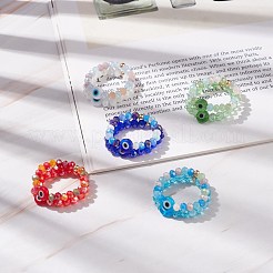 2 pz 2 stile lampwork malocchio e anelli elastici con perline di vetro per le donne&nbsp;RJEW-JR00482