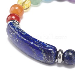 Rectangle de lapis-lazuli naturel (teint) et bracelet extensible perlé de pierres mélangées&nbsp;BJEW-JB08981-04