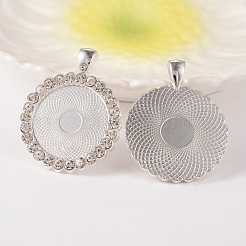 Impostazioni piane rotonde rhinestone della lega ciondolo cabochon&nbsp;X-ALRI-T351-01S