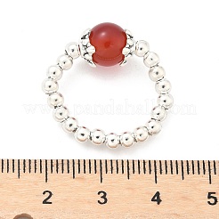 Platin-Ton Eisenperle natürliche gemischte Stein Stretch-Fingerringe&nbsp;RJEW-JR00142