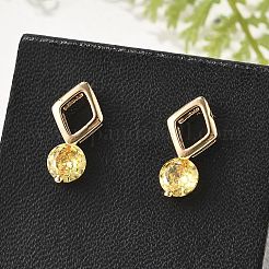 Orecchini a bottone in ottone con micro pavé di zirconi cubici&nbsp;EJEW-G428-20G