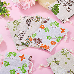 20 Stück 4 Stile Polycotton (Polyester-Baumwolle) bedruckte Verpackungsbeutel mit Kordelzug&nbsp;ABAG-TA0002-10