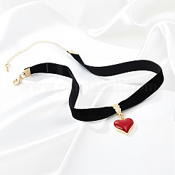 Chokerhalsketten aus schwarzem Samt mit Herzanhänger aus Emaille für Damen&nbsp;NJEW-WH20014-01A