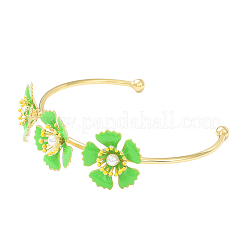 Fleur en alliage avec bracelet manchette ouvert en perles d'imitation pour femme&nbsp;LS-BJEW-D054-02G-02