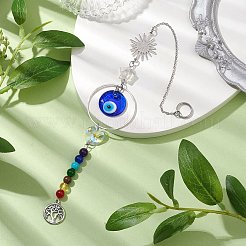 Chakra-Perlen aus natürlichem und synthetischem Gamstone und hängende Ornamente aus Glas mit bösem Blick&nbsp;HJEW-JM02042
