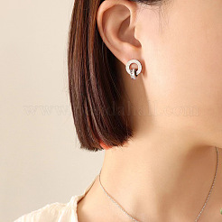 Doppio anello con numeri romani 316 acciaio chirurgico inossidabile cristallo strass ciondolo collane e orecchini pendenti e set di bracciali a maglie&nbsp;FS-WG129E5-03