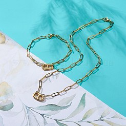 Ovales Gliederarmband und Halskette aus 304 Edelstahl mit Büroklammerketten&nbsp;SJEW-JS01254