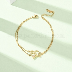 Bracelet double rang en laiton serti de micro-pavés de zircon cubique transparent.&nbsp;BJEW-C155-02G