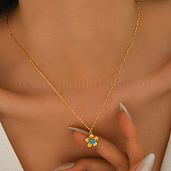 Colliers élégants avec pendentif en forme de fleur en laiton pavé de zircones cubiques bleu ciel profond pour femmes&nbsp;GI3724-1