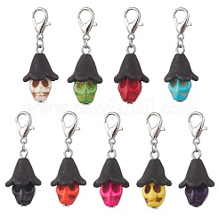 Decorazioni pendenti a forma di teschio di Halloween in acrilico satinato e turchese sintetico tinto&nbsp;HJEW-JM03901