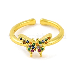 Anello a polsino aperto da donna con micro pavè di zirconi cubici in ottone a farfalla&nbsp;RJEW-U003-28A-G