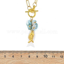 Colliers pour femmes avec pendentif en larimar naturel de l'océan et coquillage blanc&nbsp;NJEW-JN06475