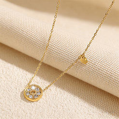 Collane con ciondolo rotondo piatto in acciaio inossidabile 304 con strass di cristallo per donna&nbsp;WG4D5C1-01
