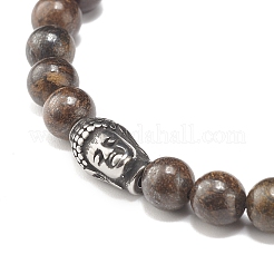 Braccialetto di perline intrecciate con pietre preziose naturali rotonde con testa di buddha&nbsp;BJEW-JB07640