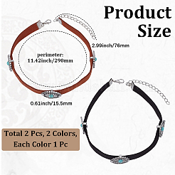 2 stücke 2 farben legierung pflastern synthetische türkis oval imitation leder choker halsketten für frauen&nbsp;NJEW-CY0001-06