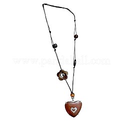 Collier long pour femme avec pendentif cœur en bois ajustable&nbsp;WG3A463-01