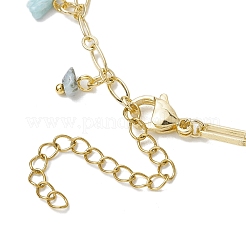 Natürlicher Larimar/Moosachat/Fluorit/Rutilquarz/Granatsplitter Charm Messing Figaro Kette Fußkettchen&nbsp;AJEW-AN00667