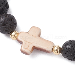 Stretch-Armbänder aus natürlichem Lavastein und synthetischen türkisfarbenen Perlen für Männer und Frauen&nbsp;BJEW-JB12226-01
