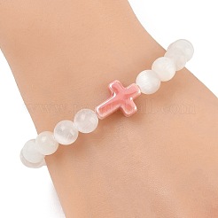 Bracelets extensibles en perles de sélénite naturelle et de porcelaine pour femmes&nbsp;BJEW-JB13825
