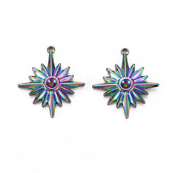 Pendentif en acier inoxydable 201 de couleur arc-en-ciel avec strass&nbsp;STAS-S119-034